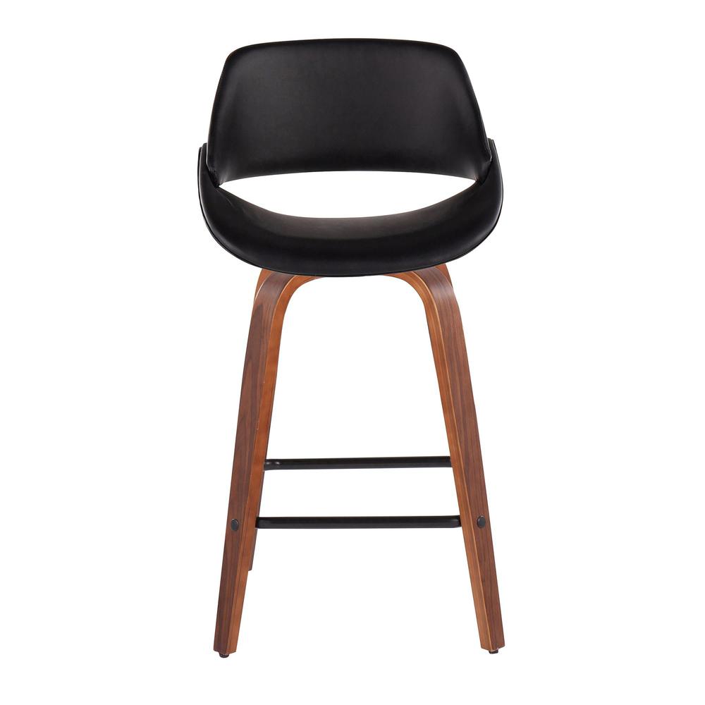 Walnut Wood, Black PU, Black Steel Fabrico Fixed-Height Counter Stool - Set of 2. Picture 6