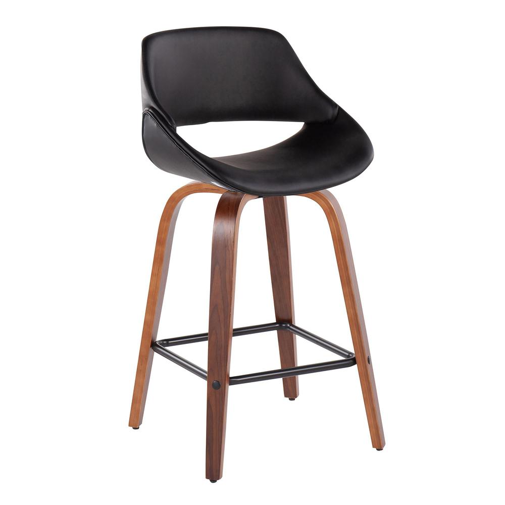 Walnut Wood, Black PU, Black Steel Fabrico Fixed-Height Counter Stool - Set of 2. Picture 2