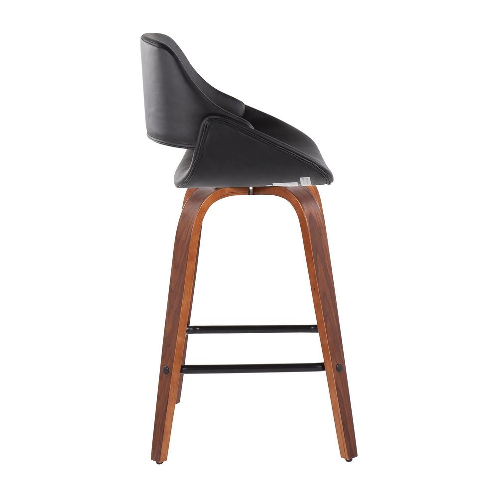 Walnut Wood, Black PU, Black Steel Fabrico Fixed-Height Counter Stool - Set of 2. Picture 3