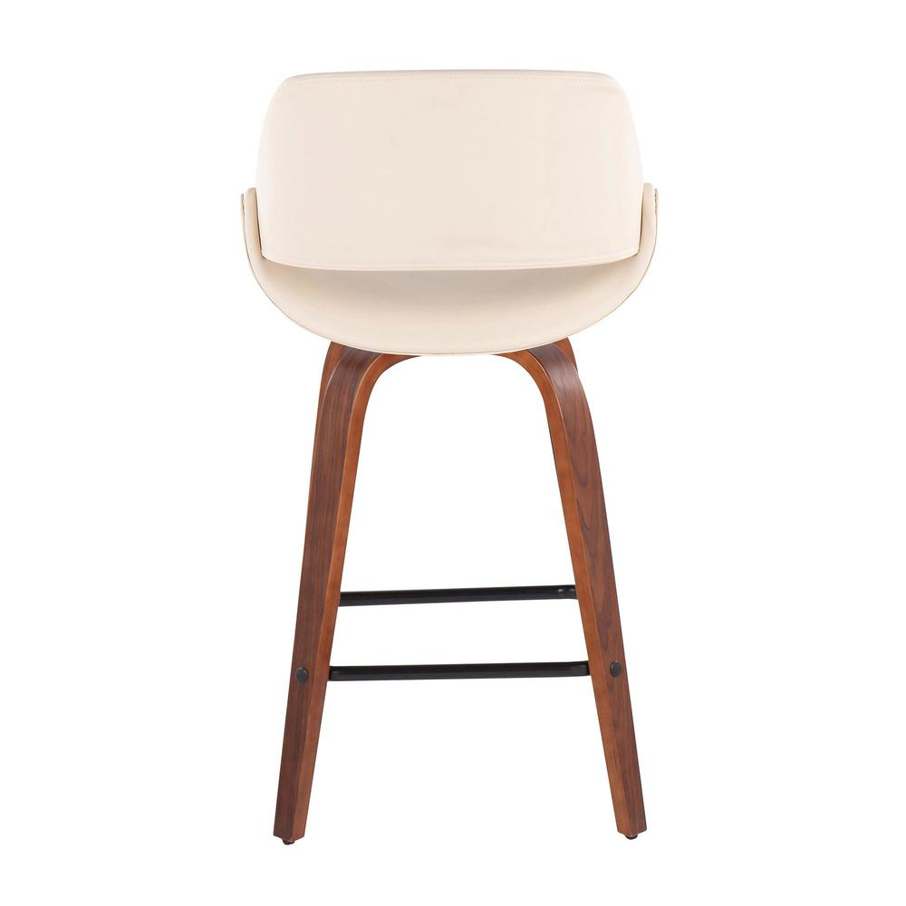 Walnut Wood, Cream PU, Black Steel Fabrico Fixed-Height Counter Stool - Set of 2. Picture 5