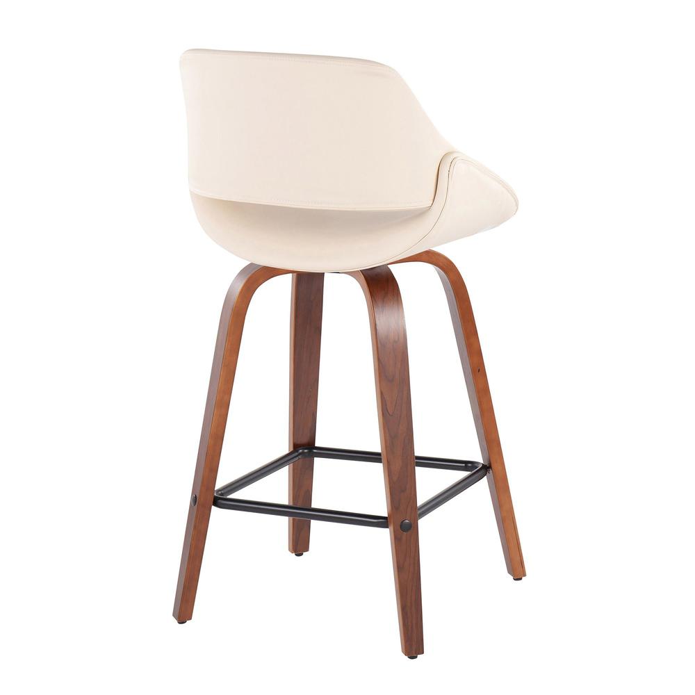 Walnut Wood, Cream PU, Black Steel Fabrico Fixed-Height Counter Stool - Set of 2. Picture 4