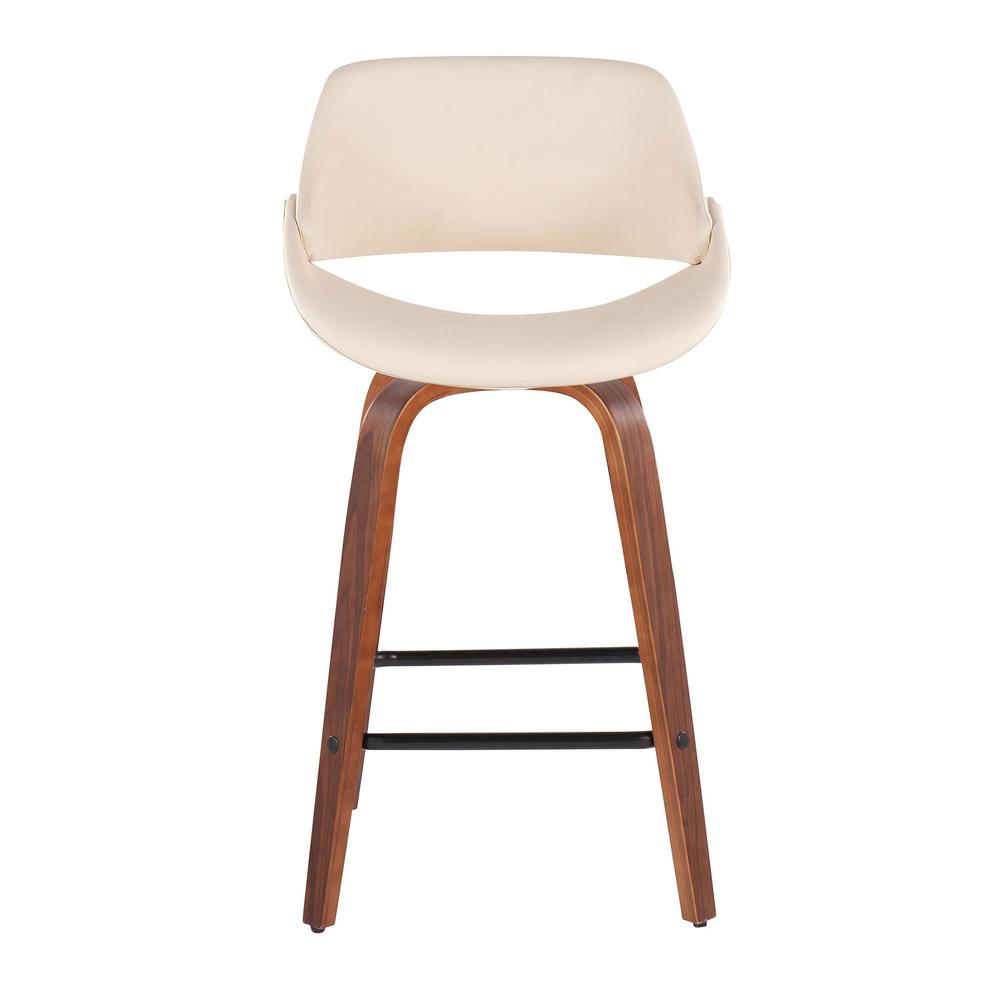 Walnut Wood, Cream PU, Black Steel Fabrico Fixed-Height Counter Stool - Set of 2. Picture 6