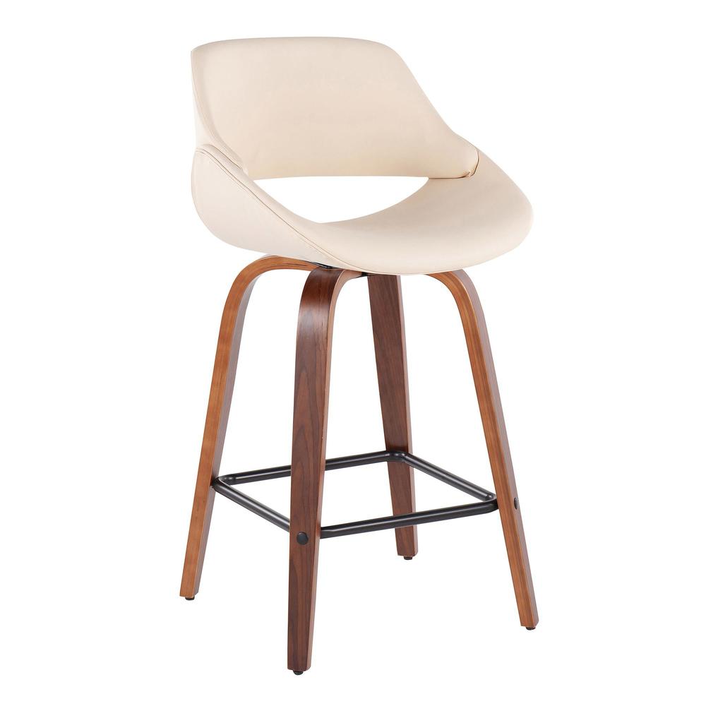 Walnut Wood, Cream PU, Black Steel Fabrico Fixed-Height Counter Stool - Set of 2. Picture 2