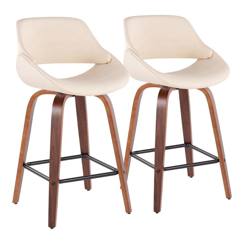 Walnut Wood, Cream PU, Black Steel Fabrico Fixed-Height Counter Stool - Set of 2. Picture 1