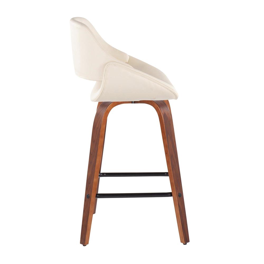 Walnut Wood, Cream PU, Black Steel Fabrico Fixed-Height Counter Stool - Set of 2. Picture 3