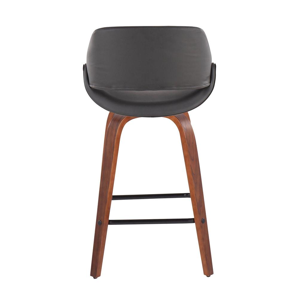 Walnut Wood, Grey PU, Black Steel Fabrico Fixed-Height Counter Stool - Set of 2. Picture 5