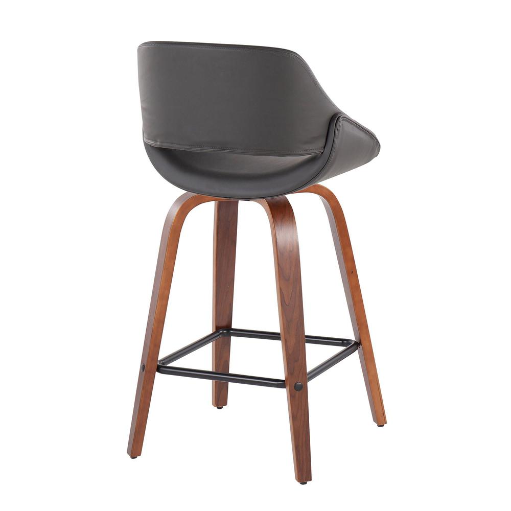 Walnut Wood, Grey PU, Black Steel Fabrico Fixed-Height Counter Stool - Set of 2. Picture 4