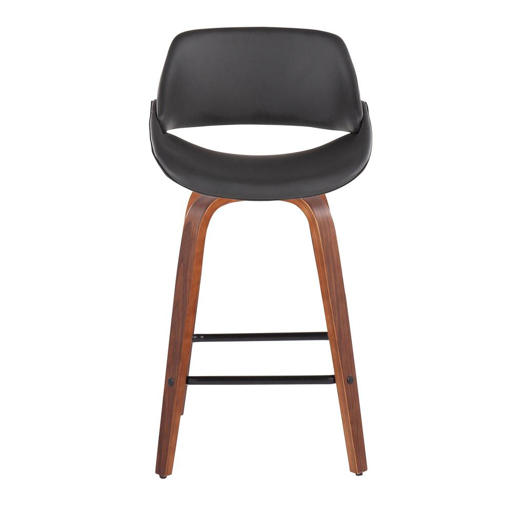Walnut Wood, Grey PU, Black Steel Fabrico Fixed-Height Counter Stool - Set of 2. Picture 6