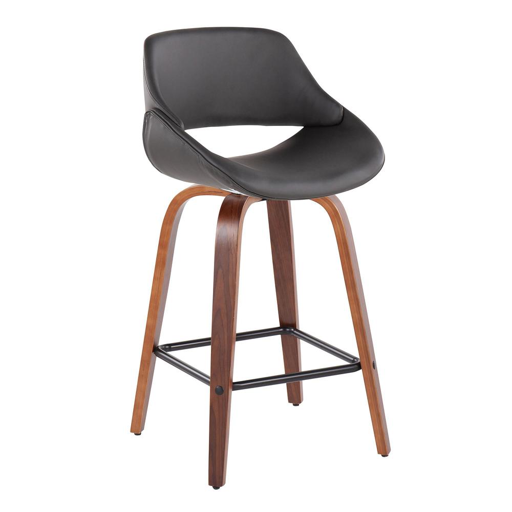 Walnut Wood, Grey PU, Black Steel Fabrico Fixed-Height Counter Stool - Set of 2. Picture 2