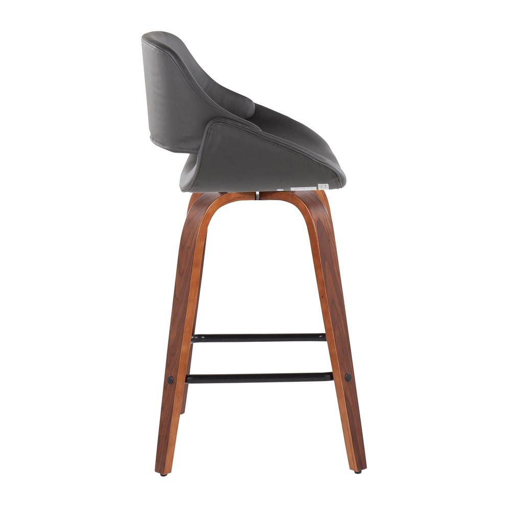 Walnut Wood, Grey PU, Black Steel Fabrico Fixed-Height Counter Stool - Set of 2. Picture 3