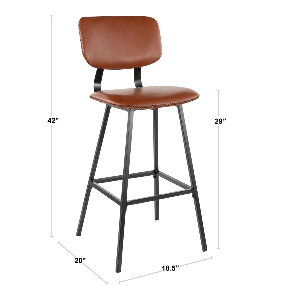 Black Metal, Grey PU, Grey Zig Zag Stitching Foundry Barstool - Set of 2. Picture 2