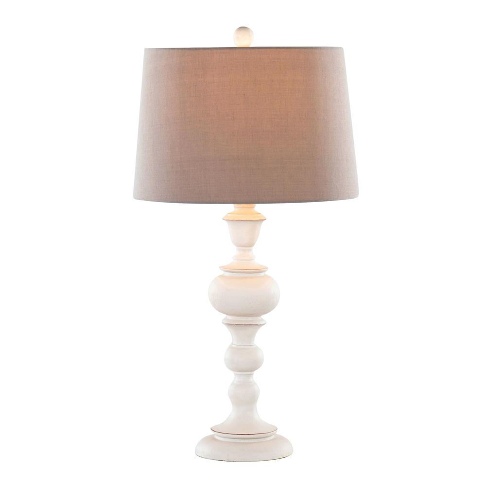 Distressed Off-white, Soft Grey Linen Morocco 30" Poly Table Lamp - Set of 2. Picture 3