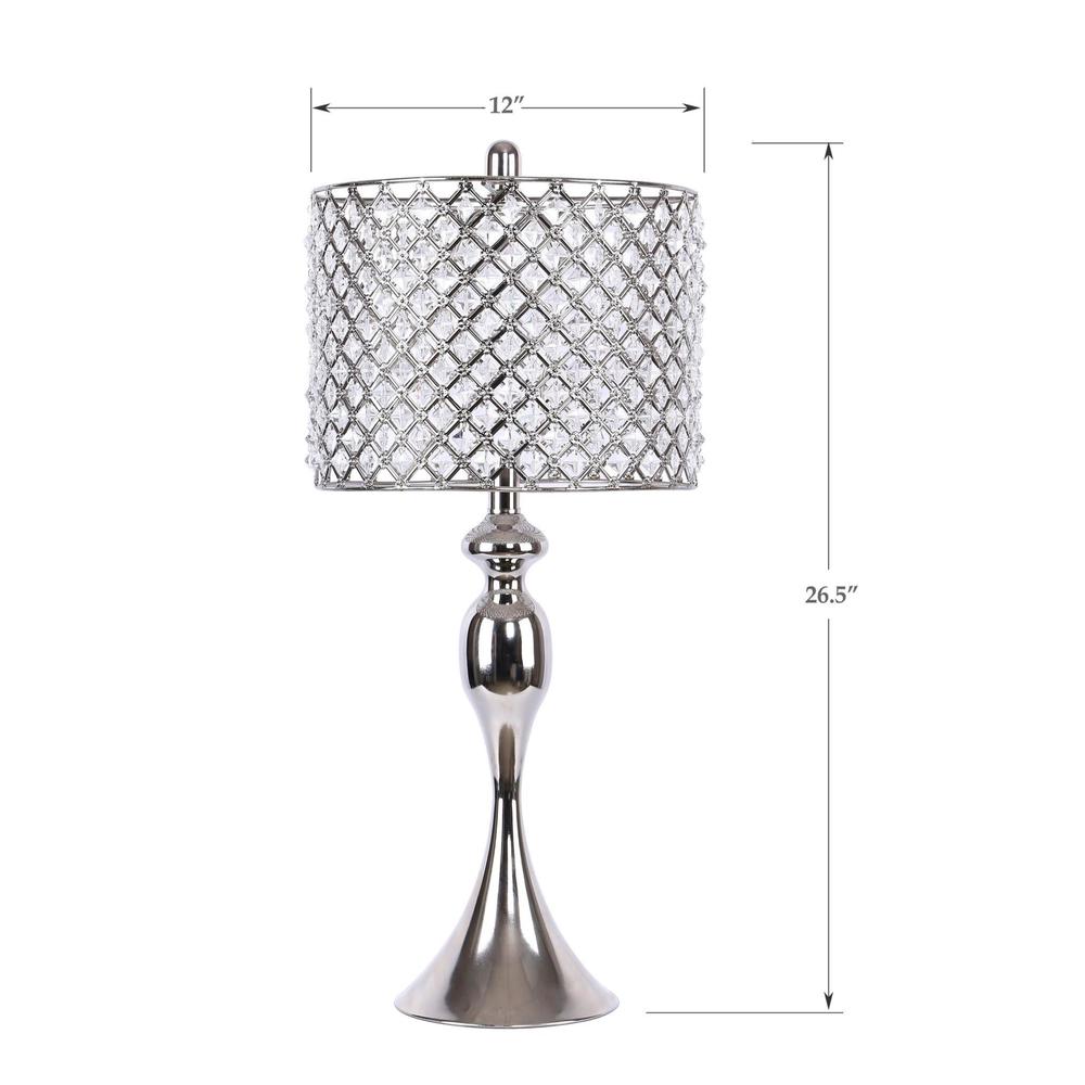 Polished Nickel, Clear Crystal Ashland 27" Metal Table Lamp - Set of 2. Picture 6