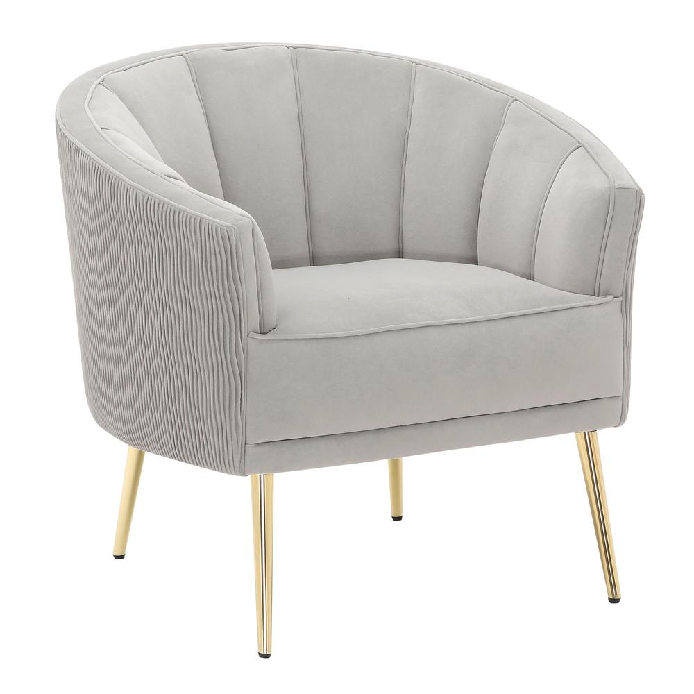 Gold Steel, Silver Velvet Tania Pleated Waves Accent Chair. Picture 2