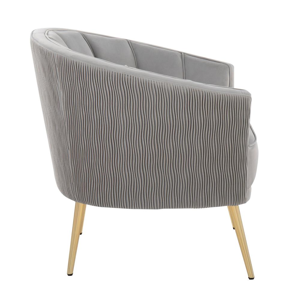 Gold Steel, Silver Velvet Tania Pleated Waves Accent Chair. Picture 4