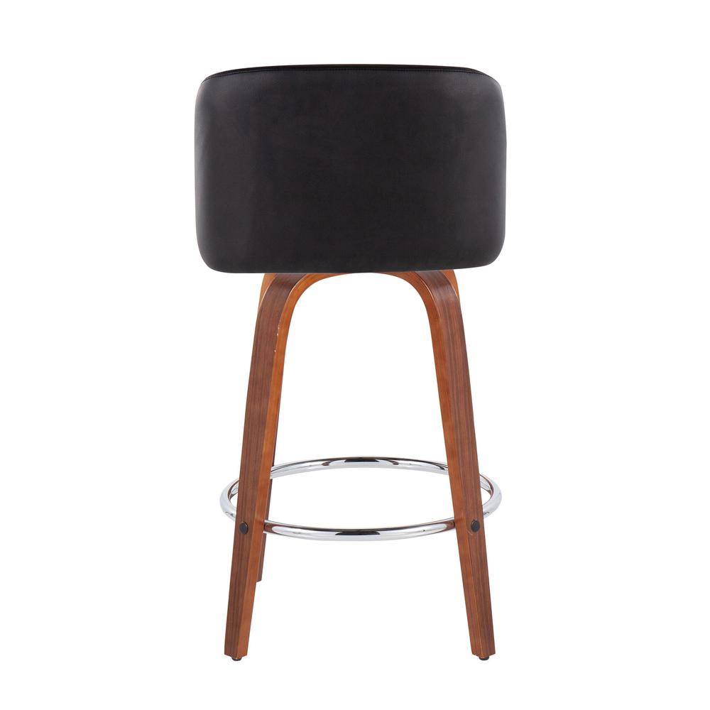 Walnut Wood, Black PU, Chrome Toriano Fixed-Height Counter Stool - Set of 2. Picture 5