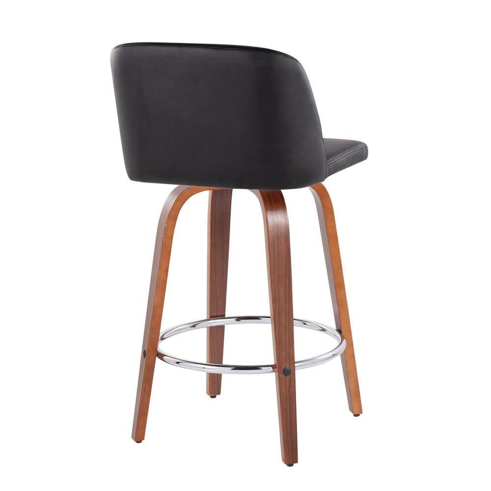 Walnut Wood, Black PU, Chrome Toriano Fixed-Height Counter Stool - Set of 2. Picture 4