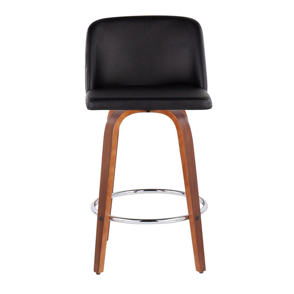 Walnut Wood, Black PU, Chrome Toriano Fixed-Height Counter Stool - Set of 2. Picture 6