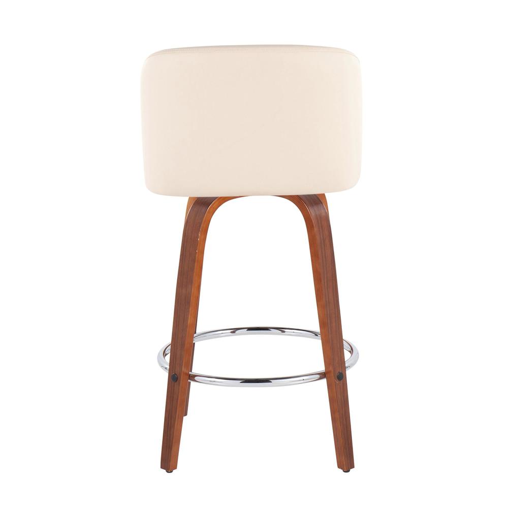 Walnut Wood, Cream PU, Chrome Toriano Fixed-Height Counter Stool - Set of 2. Picture 5