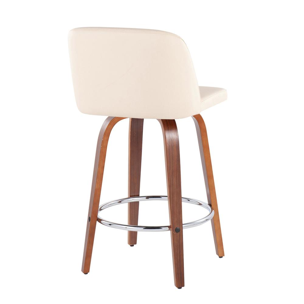 Walnut Wood, Cream PU, Chrome Toriano Fixed-Height Counter Stool - Set of 2. Picture 4