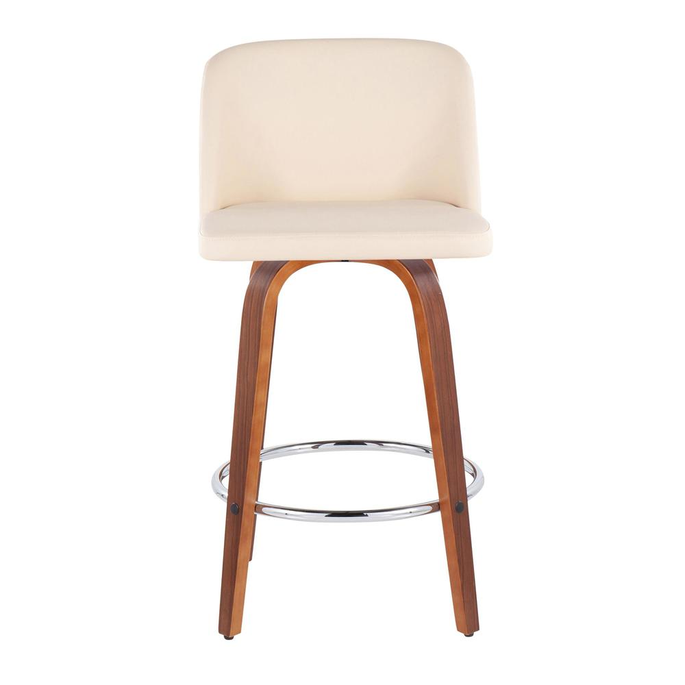 Walnut Wood, Cream PU, Chrome Toriano Fixed-Height Counter Stool - Set of 2. Picture 6