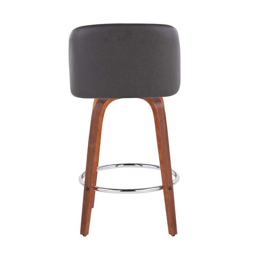Walnut Wood, Grey PU, Chrome Toriano Fixed-Height Counter Stool - Set of 2. Picture 5