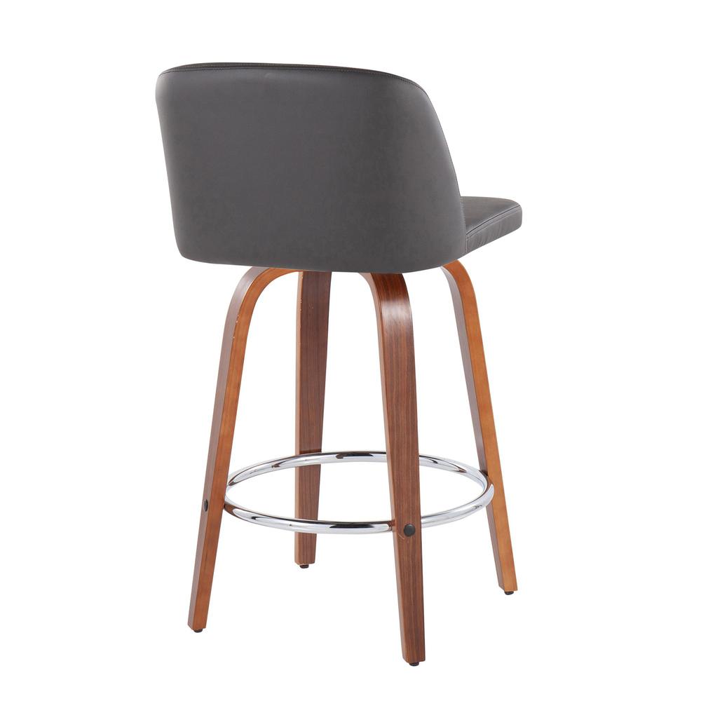 Walnut Wood, Grey PU, Chrome Toriano Fixed-Height Counter Stool - Set of 2. Picture 4