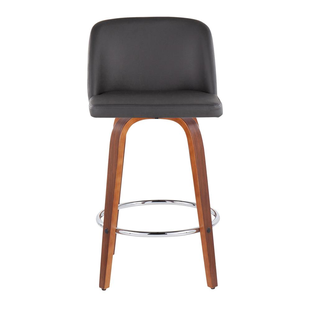 Walnut Wood, Grey PU, Chrome Toriano Fixed-Height Counter Stool - Set of 2. Picture 6