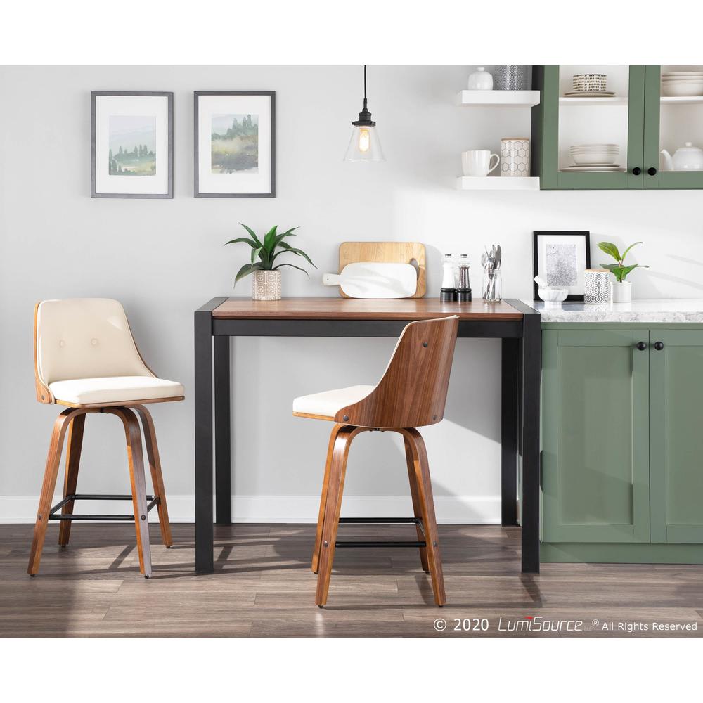 Walnut Wood, Cream PU, Black Metal Gianna Counter Stool - Set of 2. Picture 9