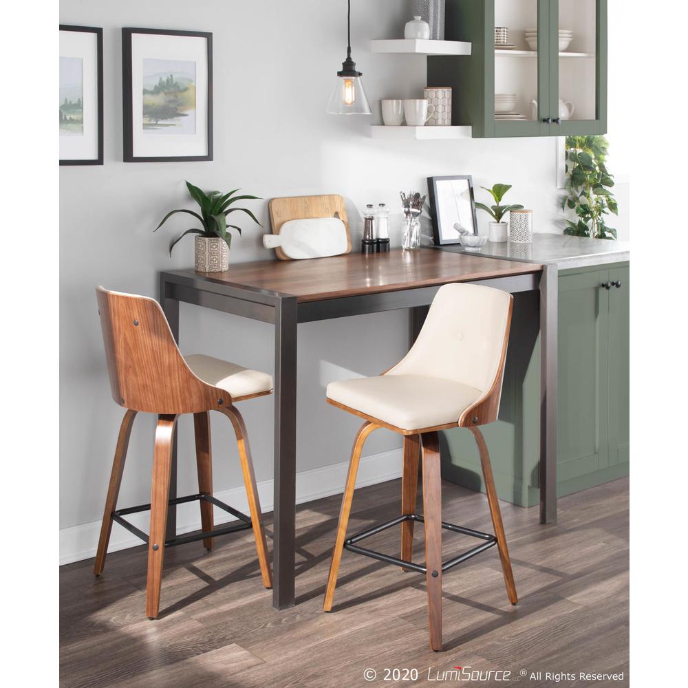 Walnut Wood, Cream PU, Black Metal Gianna Counter Stool - Set of 2. Picture 10