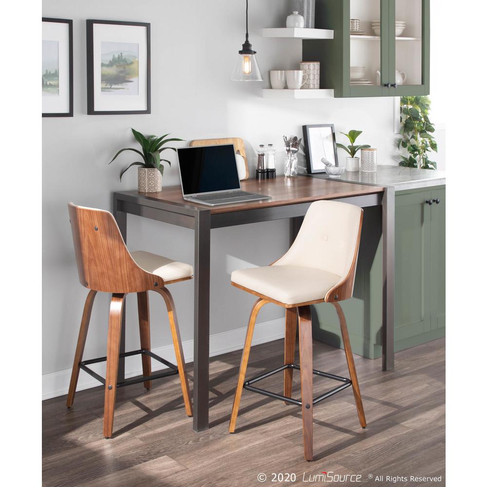 Walnut Wood, Cream PU, Black Metal Gianna Counter Stool - Set of 2. Picture 11