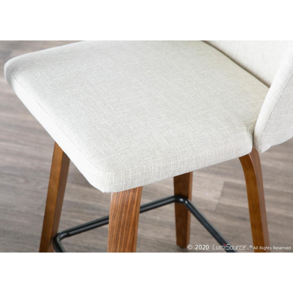 Walnut Wood, Cream Fabric, Black Metal Toriano Counter Stool - Set of 2. Picture 9