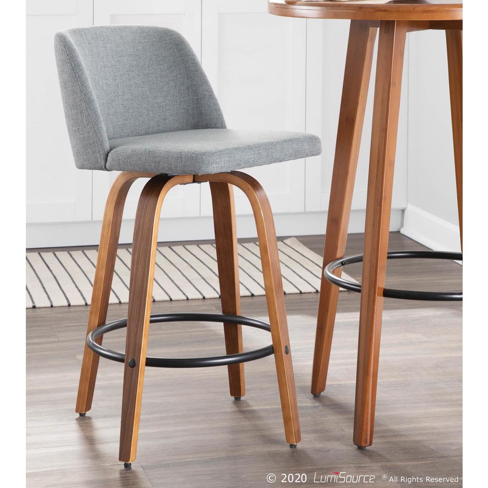 Walnut Wood, Grey Fabric, Black Metal Toriano Counter Stool - Set of 2. Picture 8