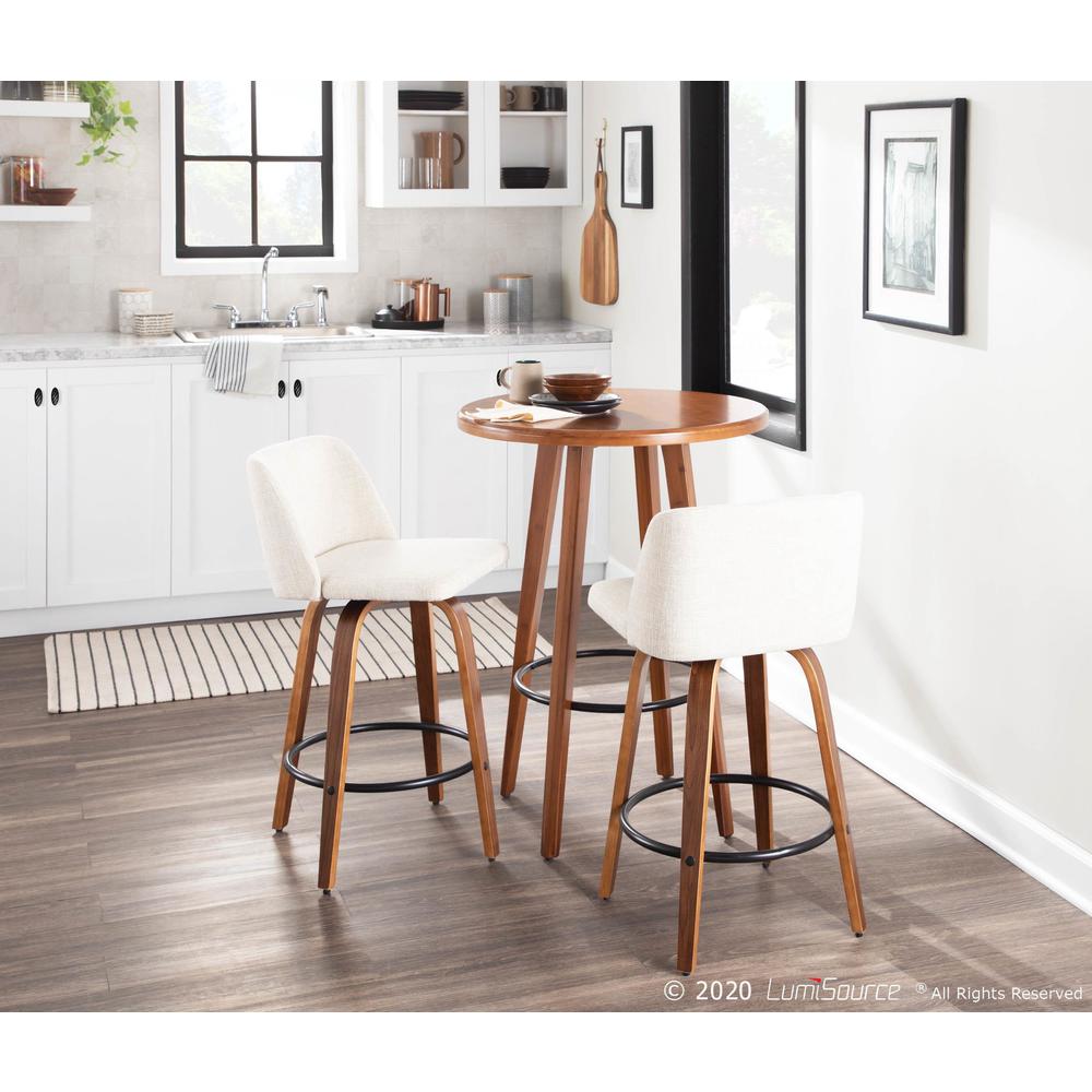 Walnut Wood, Cream Fabric, Black Metal Toriano Counter Stool - Set of 2. Picture 8