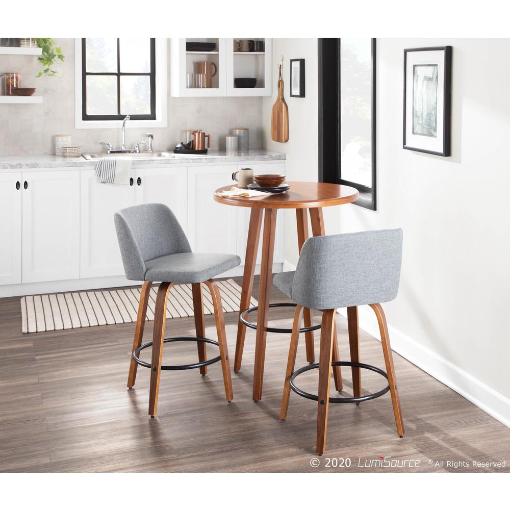 Walnut Wood, Grey Fabric, Black Metal Toriano Counter Stool - Set of 2. Picture 9