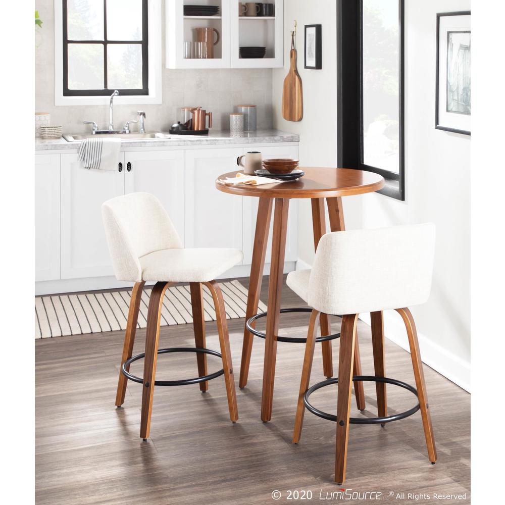 Walnut Wood, Cream Fabric, Black Metal Toriano Counter Stool - Set of 2. Picture 9