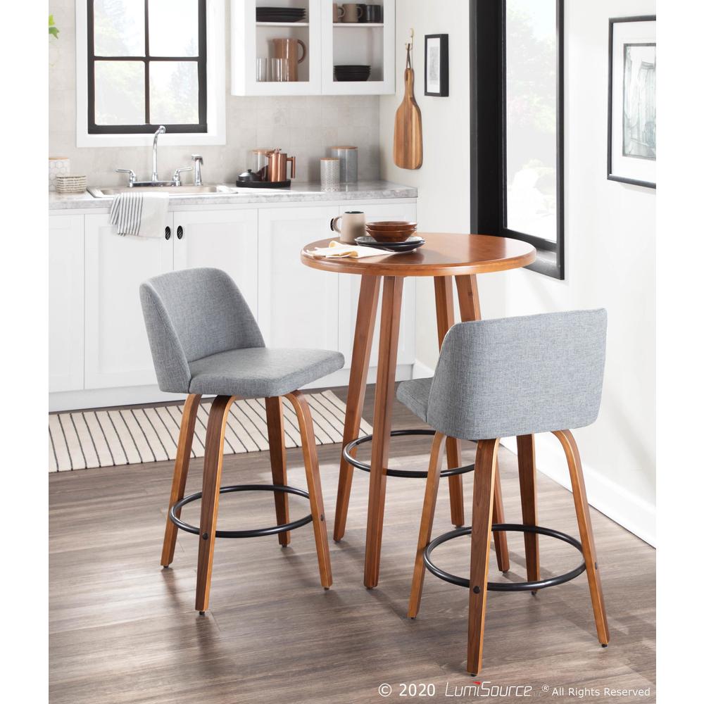Walnut Wood, Grey Fabric, Black Metal Toriano Counter Stool - Set of 2. Picture 10