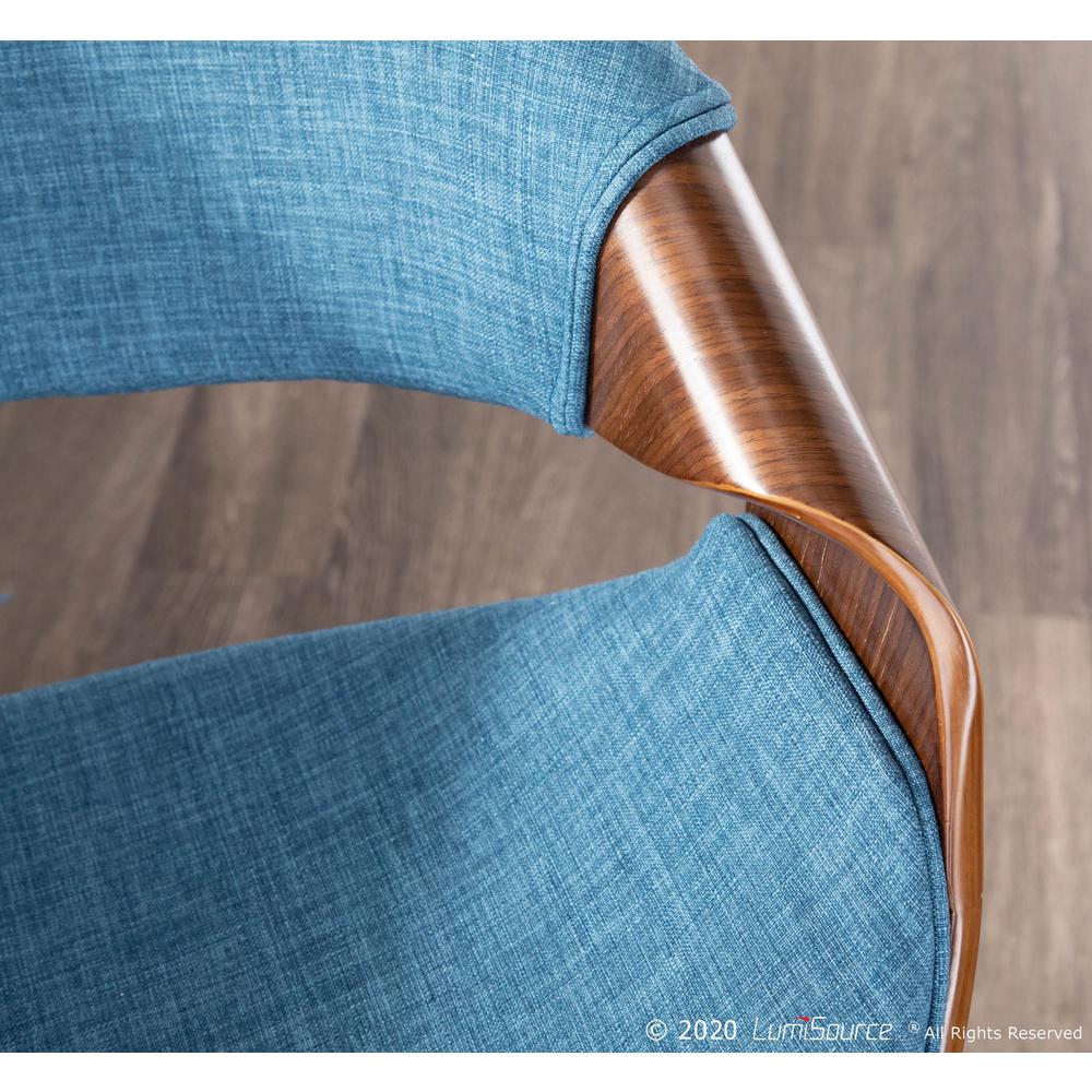 Walnut Wood, Blue Fabric, Chrome Curvini 30'' Barstool - Set of 2. Picture 8