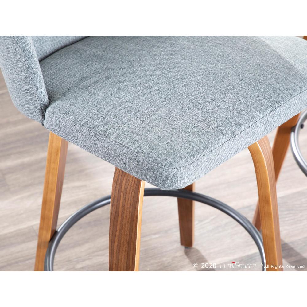 Walnut Wood, Grey Fabric, Black Metal Toriano Counter Stool - Set of 2. Picture 11