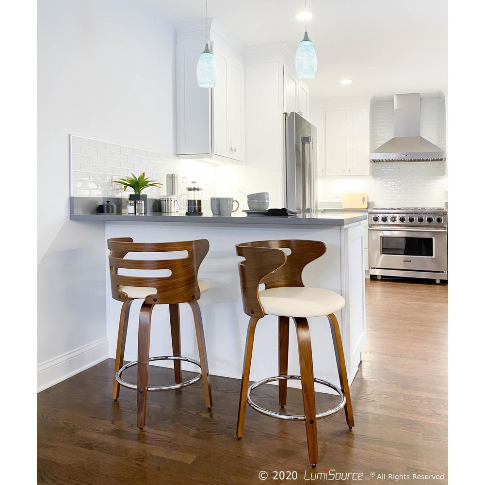 Walnut Wood, Cream PU, Chrome Cosini Counter Stool - Set of 2. Picture 8