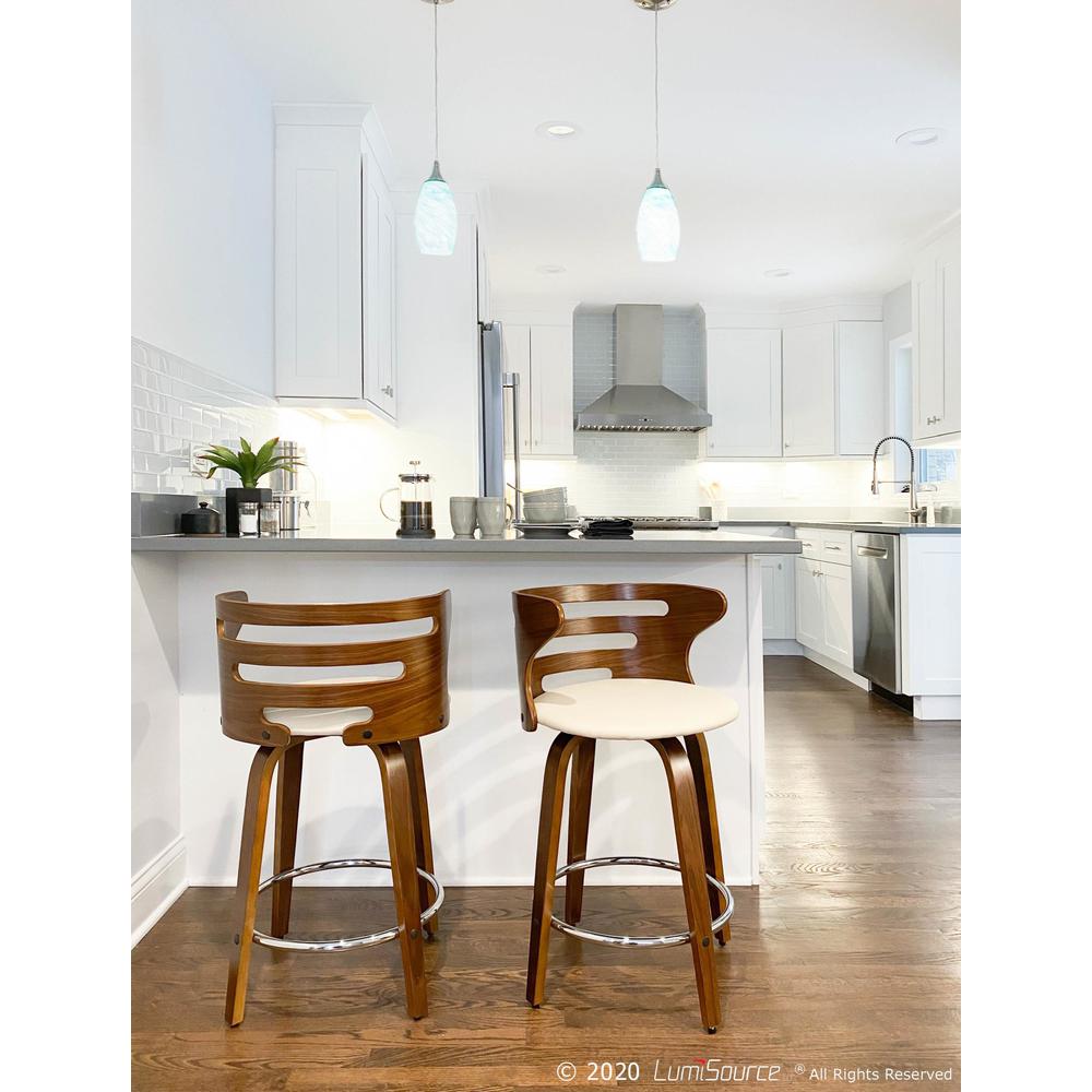 Walnut Wood, Cream PU, Chrome Cosini Counter Stool - Set of 2. Picture 9