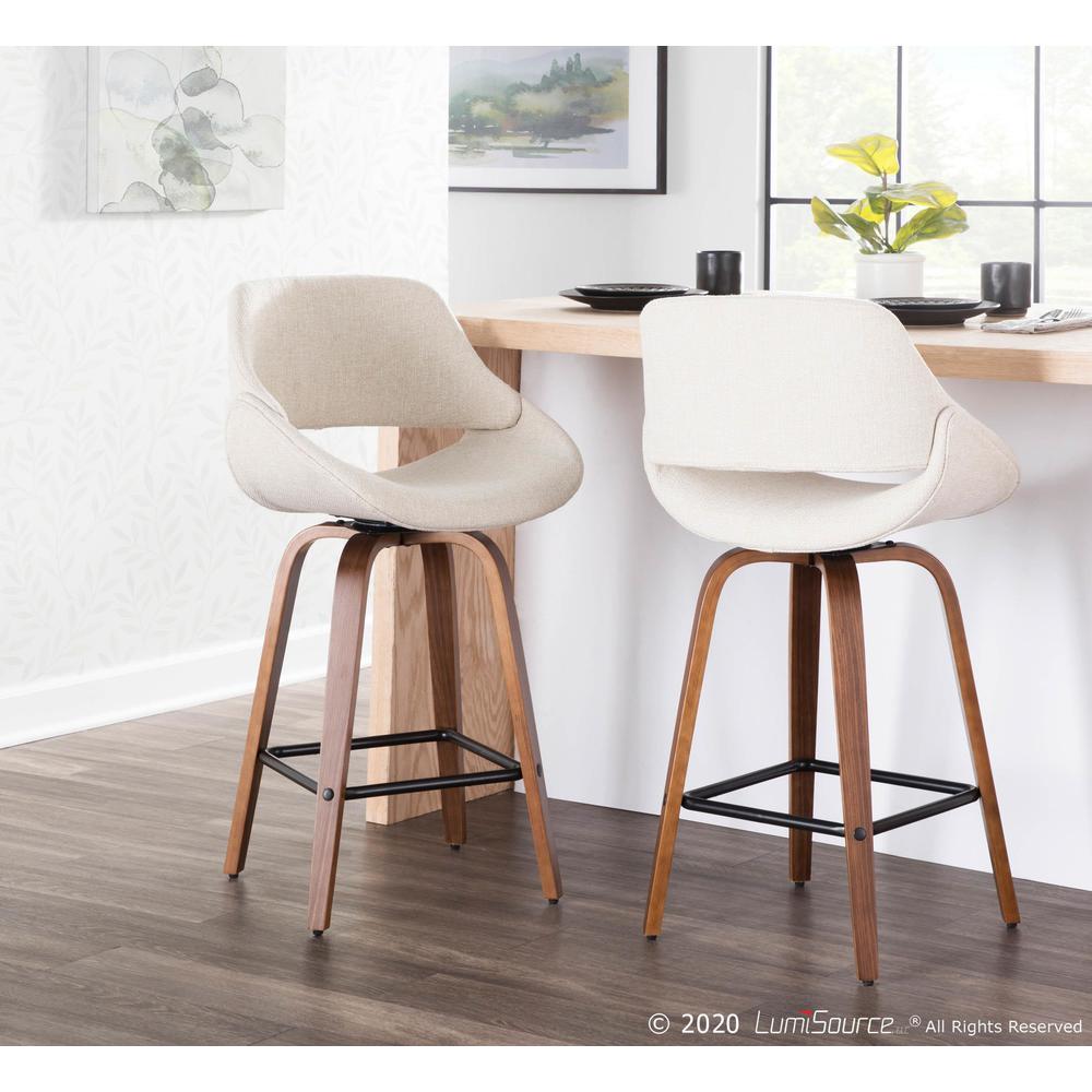 Walnut Wood, Cream Fabric, Black Metal Fabrico Counter Stool - Set of 2. Picture 9