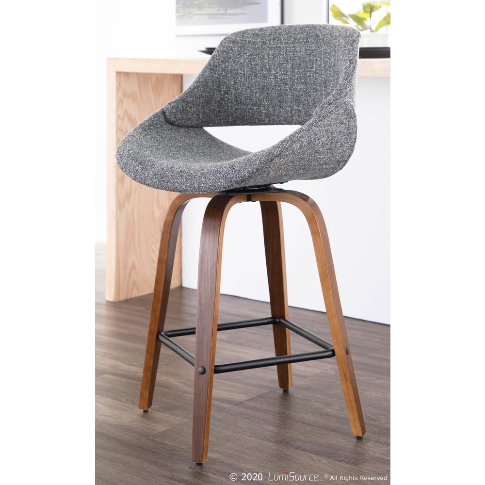 Walnut Wood, Grey Fabric, Black Metal Fabrico Counter Stool - Set of 2. Picture 8