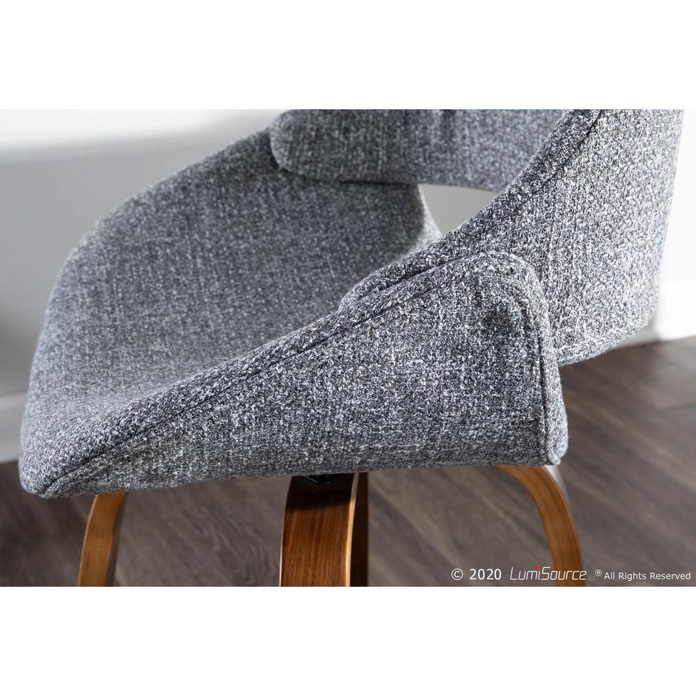 Walnut Wood, Grey Fabric, Black Metal Fabrico Counter Stool - Set of 2. Picture 9