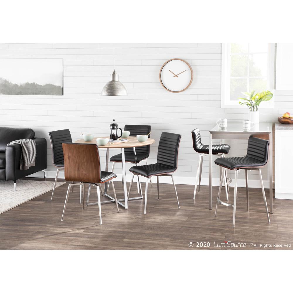 Stainless Steel, Walnut Wood, Black PU Mason Swivel Counter Stool - Set of 2. Picture 11