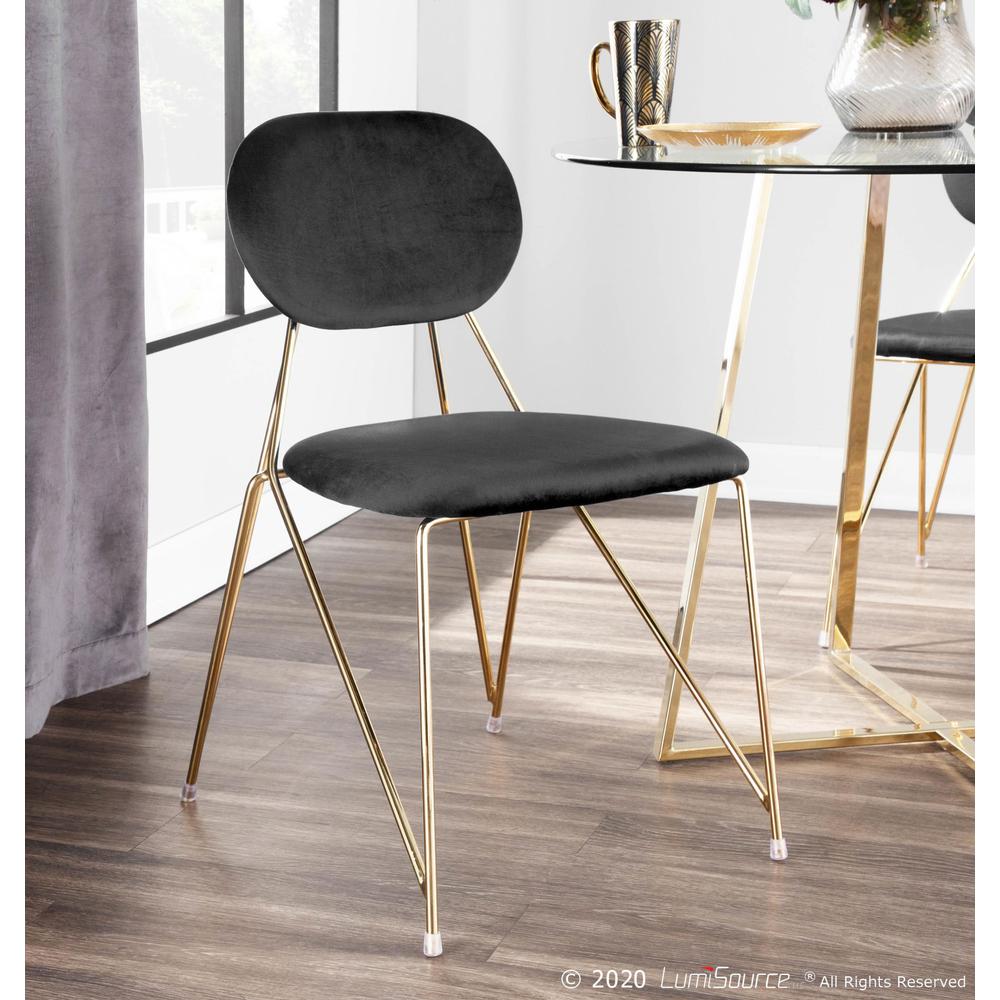 Gold Metal, Black Velvet Gwen Chair - Set of 2. Picture 11