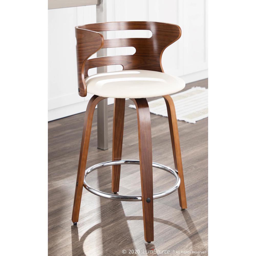 Walnut Wood, Cream PU, Chrome Cosini Counter Stool - Set of 2. Picture 10