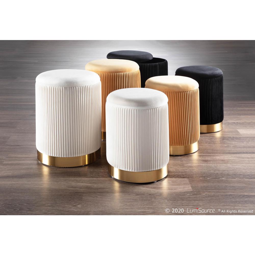 Gold Metal, Orange Velvet Marla Nesting Pleated Ottoman Set. Picture 6