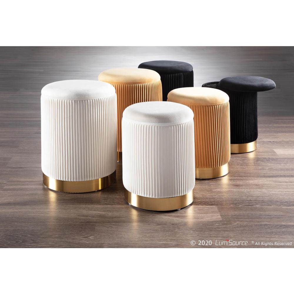 Gold Metal, Orange Velvet Marla Nesting Pleated Ottoman Set. Picture 7