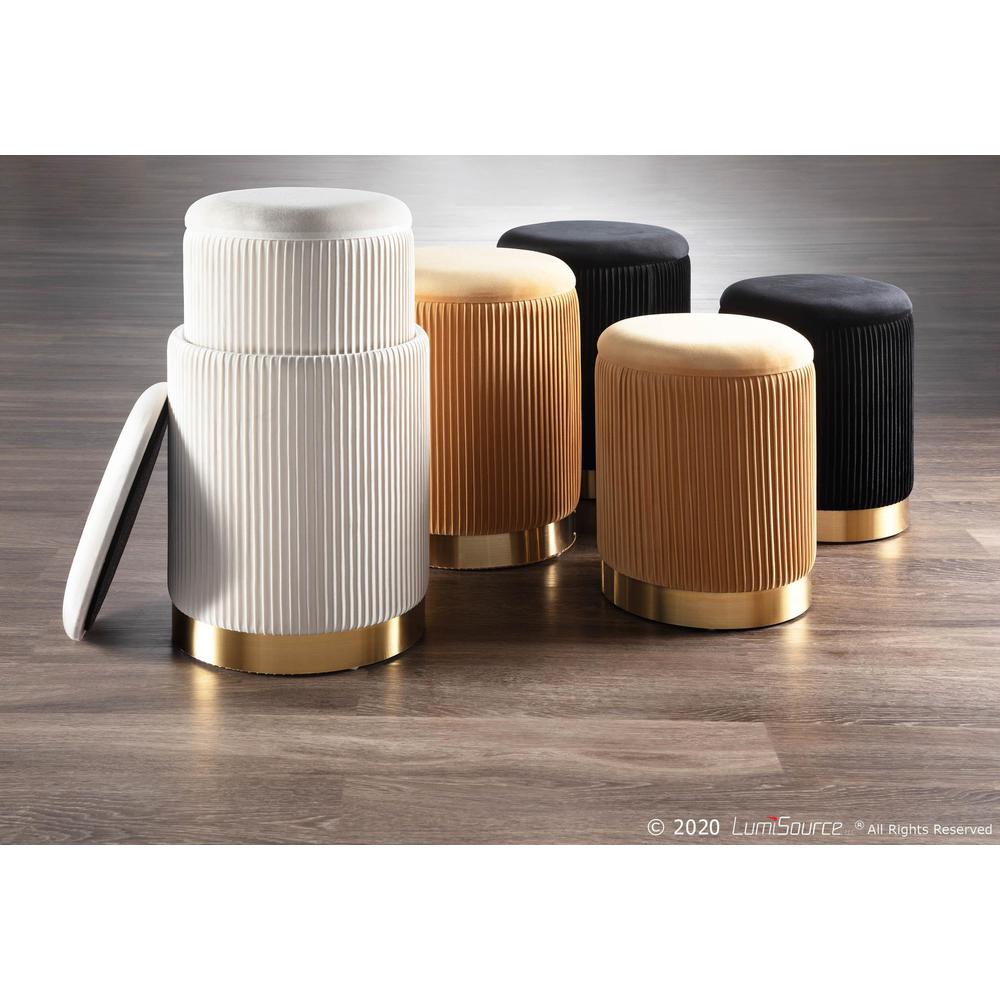 Gold Metal, Orange Velvet Marla Nesting Pleated Ottoman Set. Picture 8